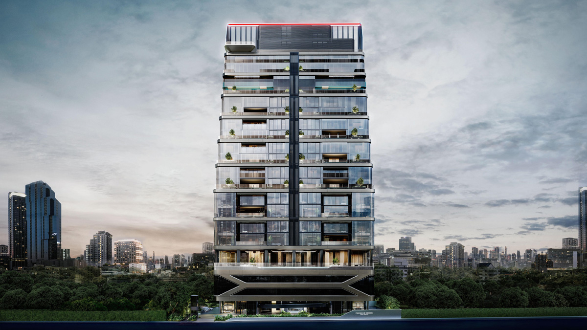 Frontalansicht "Porsche Design Tower Bangkok", Foto: © 2024 Dr. Ing. h.c. F. Porsche AG