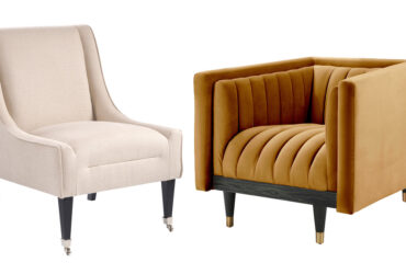 Links: Lauren Lounge Chair Limestone, rechts: Metz Armchair Camel Cutout, Fotos: MY Furniture